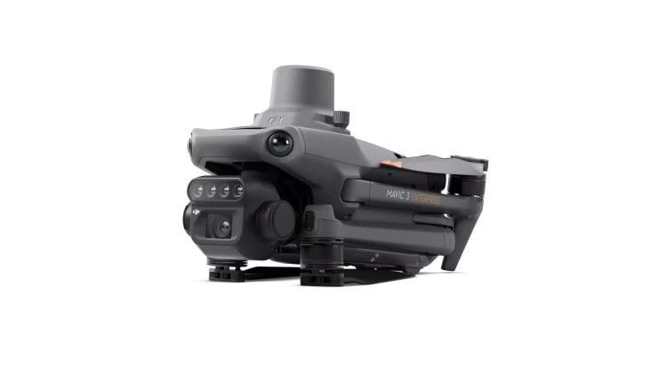 Złożony DJI Mavic 3M z boku, widoczne kamery i moduł RTK