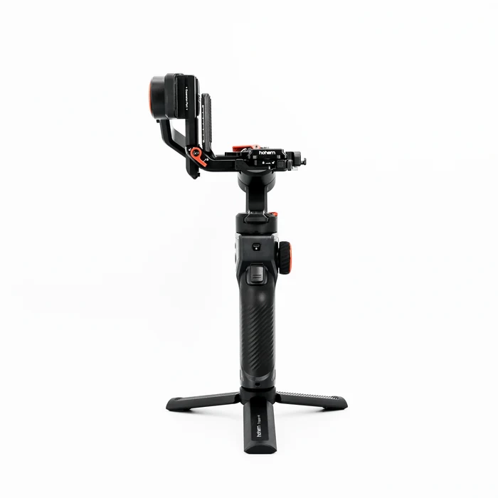 Gimbal Hohem iSteady MT2 Kit z kamerą sportową na mini statywie, widok z boku