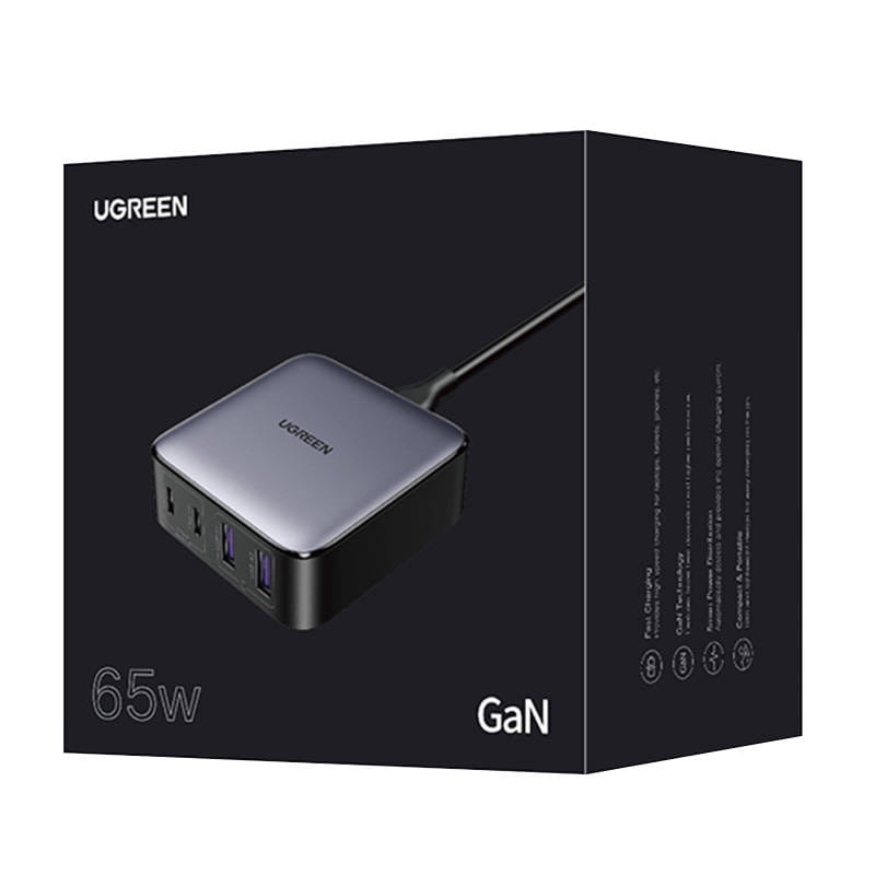 Ładowarka sieciowa UGREEN 65W CD327 USB-C/A, GaN (szara)