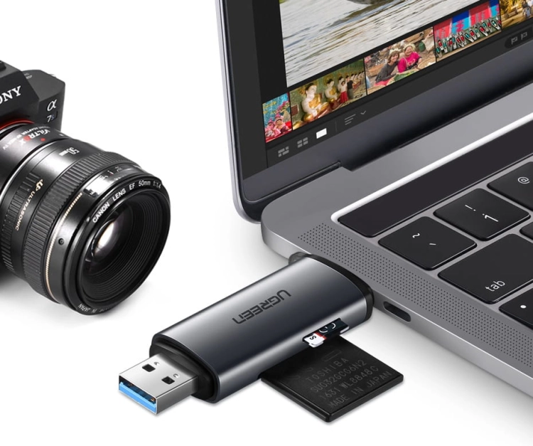 Adapter USB + USB-C UGREEN CM185 czytnik kart SD + microSD.jpg