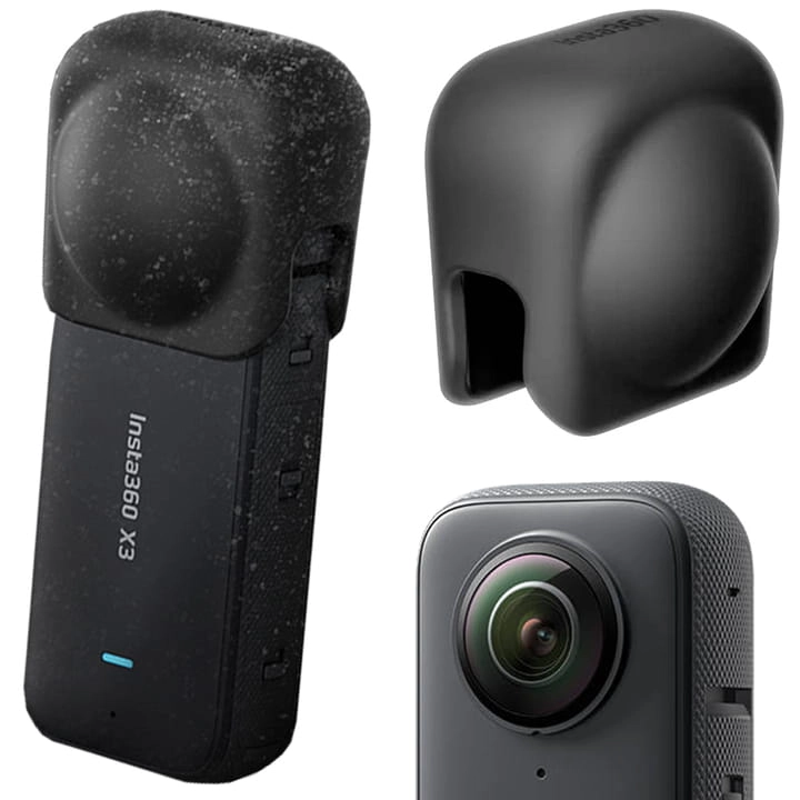Osłona obiektywu Insta360 X3 Lens Cap – kamera X3 z założoną osłoną i osłona obok