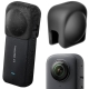 Osłona obiektywu Insta360 X3 Lens Cap – kamera X3 z założoną osłoną i osłona obok