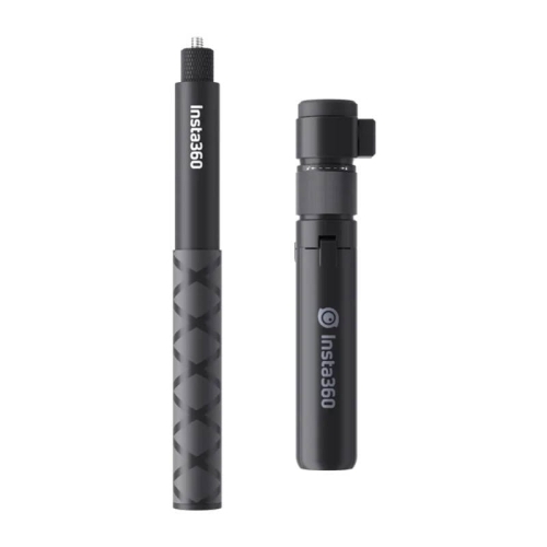 Zestaw akcesoriów Insta360 Bullet Time – złożony kijek i uchwyt z logo, widok w pionie