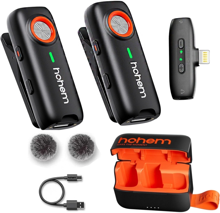 Mikrofon bezprzewodowy Hohem Lavalier MIC-01 (2 TX + 1 RX) czarny ze złączem Lightning