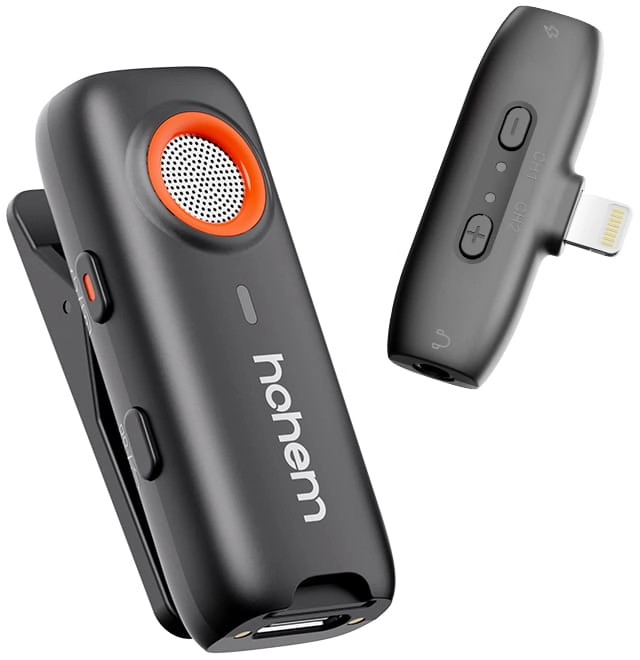 Mikrofon bezprzewodowy Hohem Lavalier MIC-01 (1 TX + 1 RX) czarny ze złączem Lightning