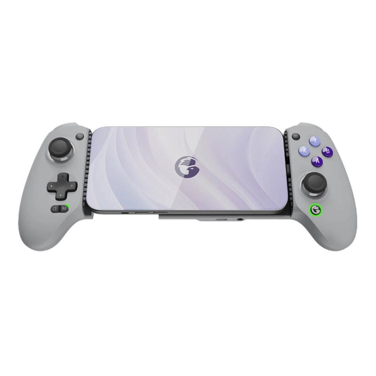 Kontroler mobilny GameSir G8 Galileo USB-C szary z zamocowanym smartfonem, widok z przodu