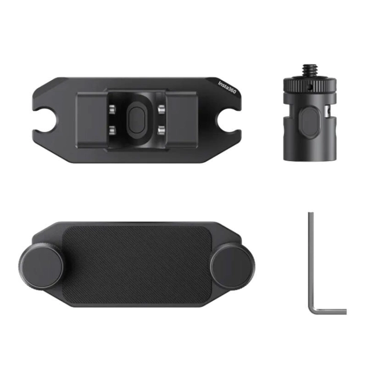 Magnetyczny uchwyt Insta360 do selfie sticka – elementy zestawu: podstawa, uchwyt, adapter i klucz