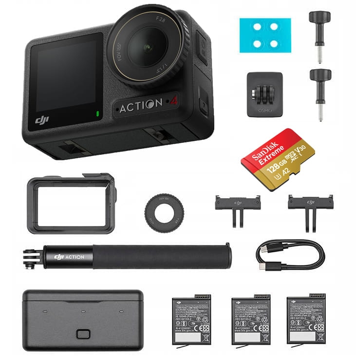 Powiększony zestaw - Kamera Sportowa DJI Osmo Action 4 Adventure Combo + Karta