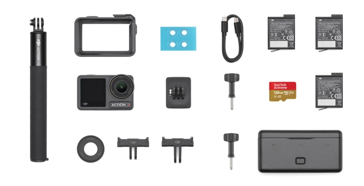 Powiększony zestaw - Kamera Sportowa DJI Osmo Action 4 Adventure Combo + Karta