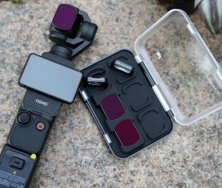 Zestaw 6 filtrów Freewell CLWND do DJI Osmo Pocket 3 – kamera z filtrem i etui na kamieniach