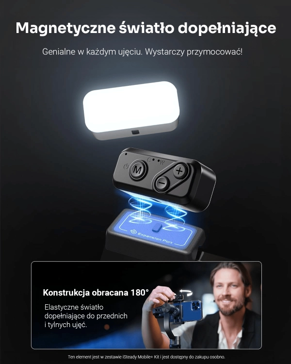 Magnetyczne światło dopełniające z możliwością obrotu o 180 stopni, zapewniające doskonałe oświetlenie.