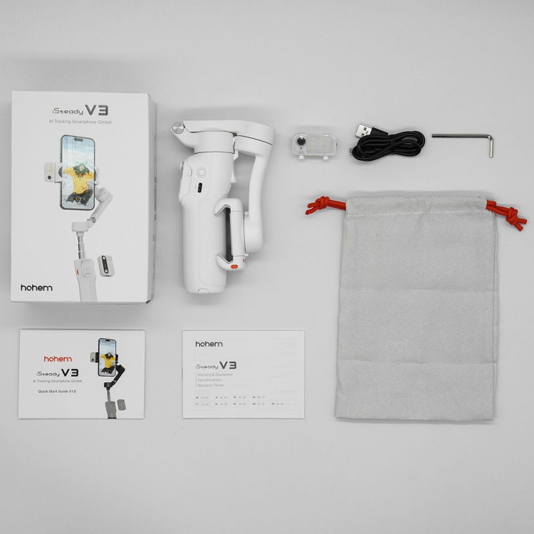Gimbal Hohem iSteady V3 do telefonu - biały - zestaw