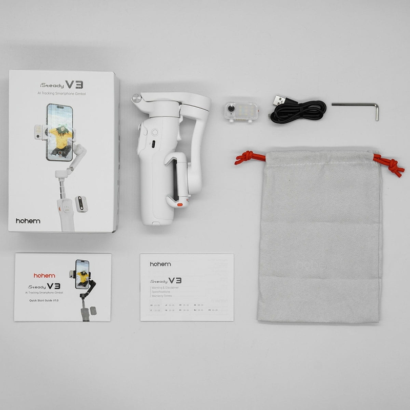 Gimbal Hohem iSteady V3 do telefonu - biały - zestaw