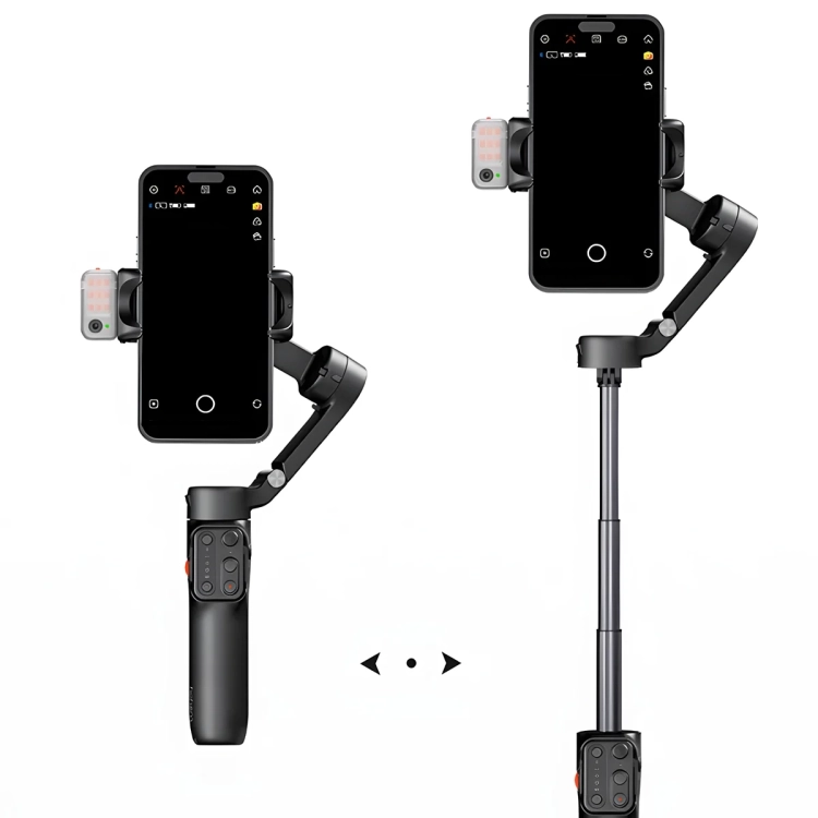 Gimbal Hohem iSteady V3 czarny – złożony i z wysuniętym kijkiem, dwa ustawienia wysokości