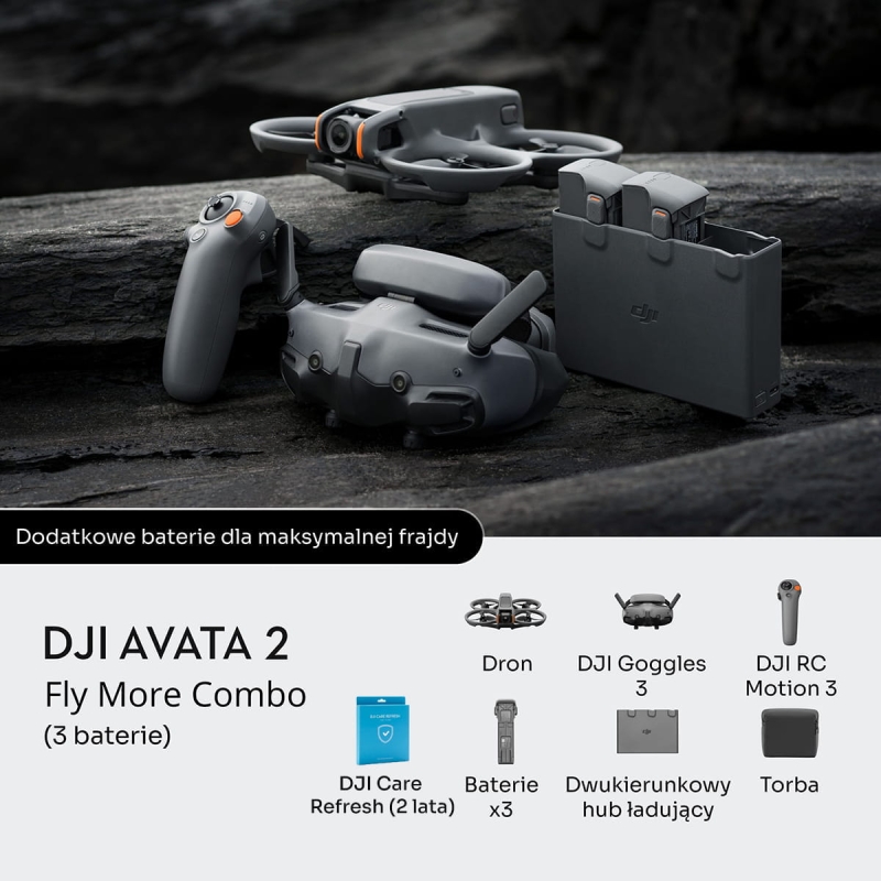 DJI Avata 2 Fly More Combo (3 baterie) + DJI Care (dwuletni plan)