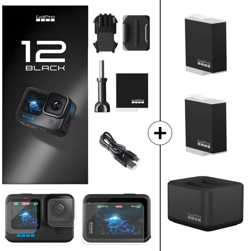 Kamera sportowa GoPro Hero 12 Black + 2x akumulator + hub ładujący