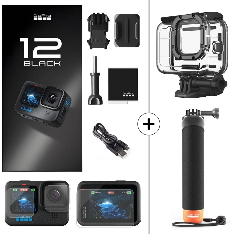 Kamera sportowa GoPro Hero 12 Black + obudowa wodoodporna + uchwyt wypornościowy