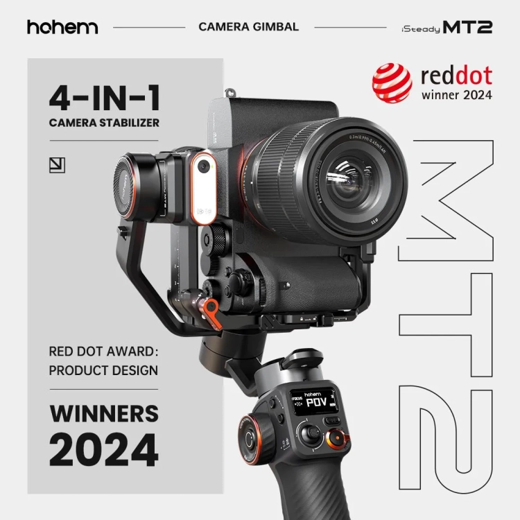 Gimbal Hohem iSteady MT2 Kit z aparatem – grafika z nagrodą Red Dot 2024 i hasłem 4 w 1