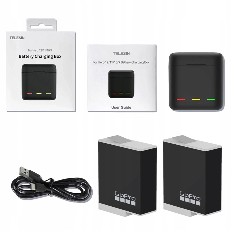 Ładowarka Telesin + 2x Oryginalna Bateria Enduro do GoPro Hero 12/11/10/9