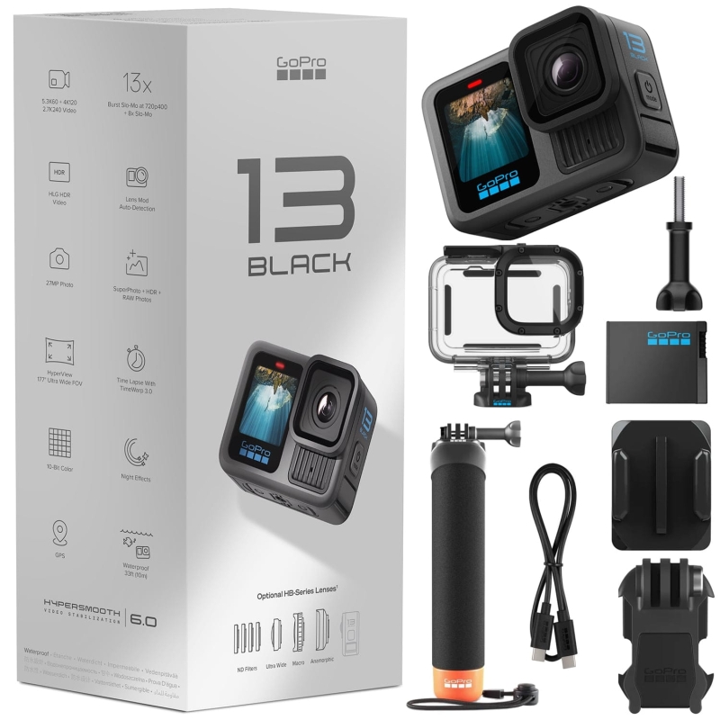 Kamera GoPro HERO 13 Black + Obudowa wodoodporna + Uchwyt wypornościowy