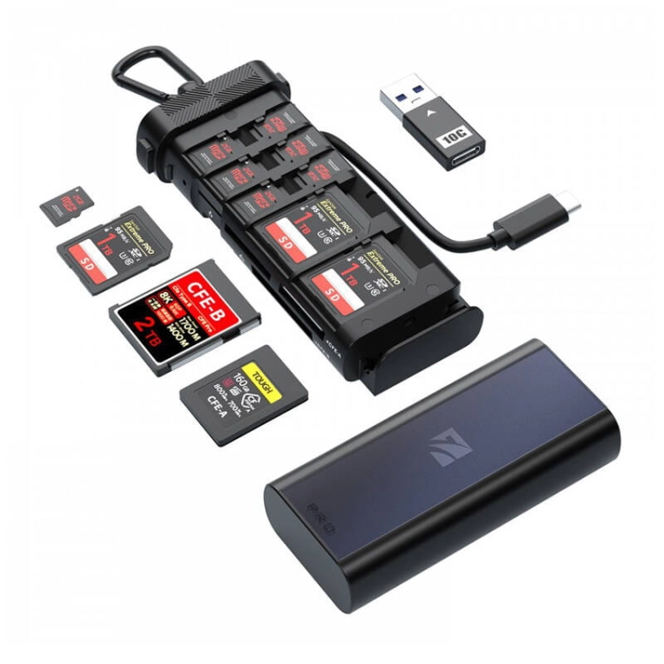 Czytnik kart pamięci Freewell Pro CF A/B, SD, TF – czytnik z kartami, kablem i adapterem USB