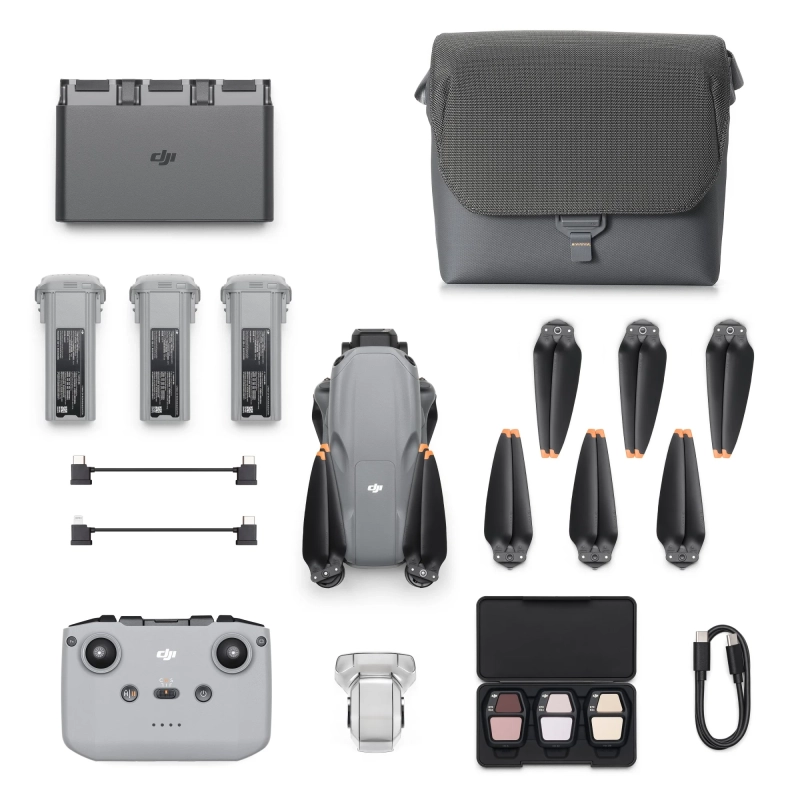 Dron DJI Air 3S Fly More Combo z kontrolerem DJI RC-N3 zawartość zestawu od góry