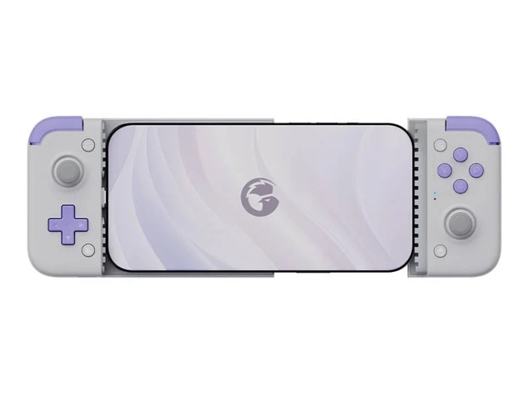 Kontroler mobilny GameSir X2s USB-C fioletowo-szary z zamocowanym smartfonem