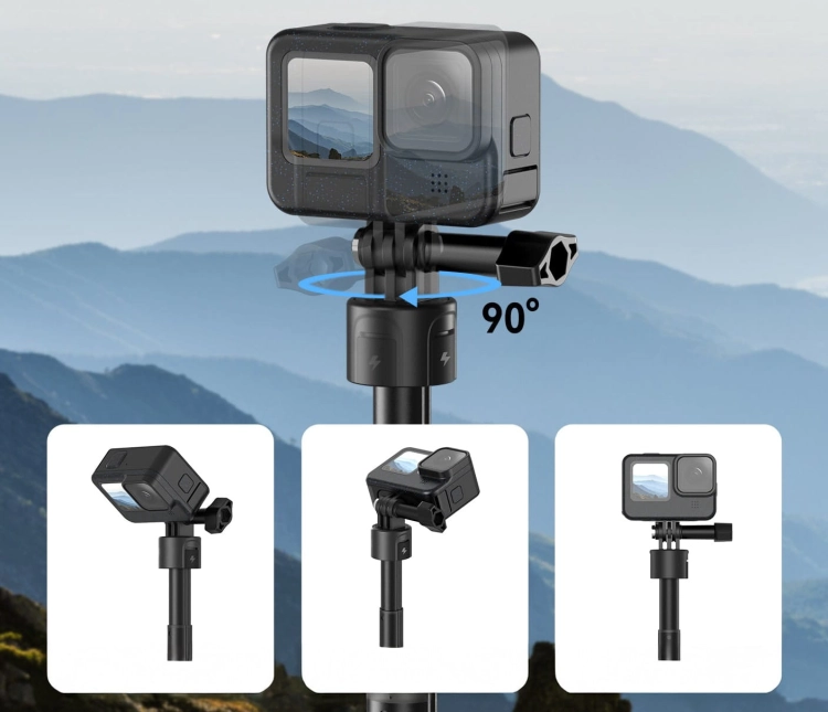 Akumulatorowy Selfie-stick, wysięgnik z pilotem Telesin Shorty do kamer GoPro - regulacja konta