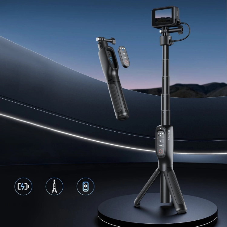 Akumulatorowy Selfie-stick, wysięgnik z odłączanym pilotem Telesin Shorty do kamer GoPro