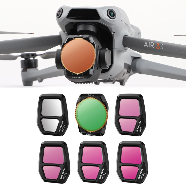 Zestaw 6 filtrów MCUV, CPL, ND8, ND16, ND32, ND64 do DJI Air 3S z dronem.webp