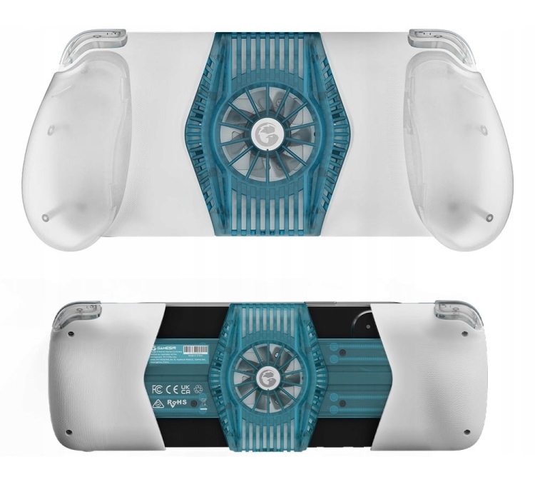 Kontroler mobilny GameSir X3 Pro niebiesko-biały – tył z wentylatorem chłodzącym telefon