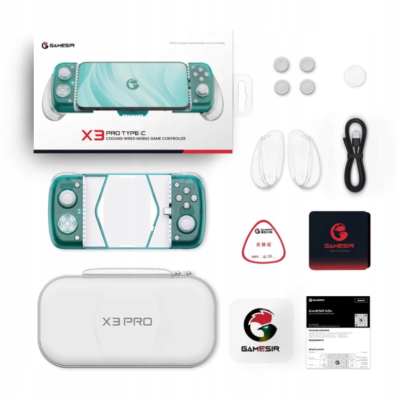 Gamepad Gamesir X3 Pro z funkcją chłodzenia telefonu - zawartość zestawu