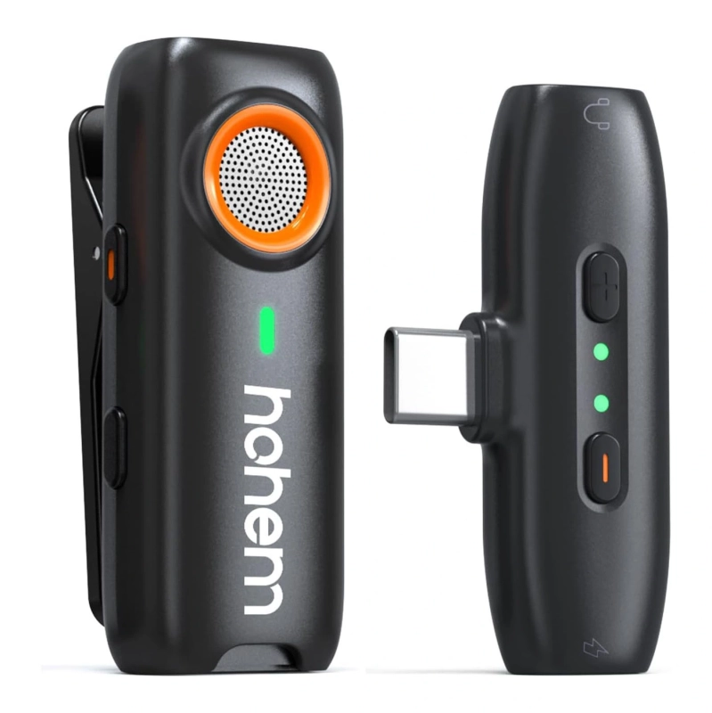 Mikrofon bezprzewodowy Hohem Lavalier MIC-01 (1 TX + 1 RX) czarny ze złączem USB Typ-C