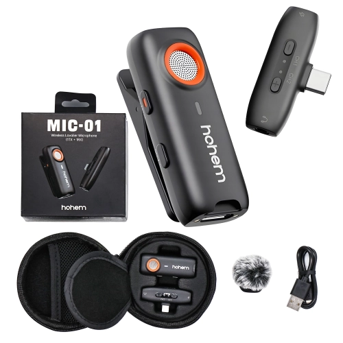 Mikrofon bezprzewodowy Hohem Lavalier MIC-01 1 TX + 1 RX USB-C – zestaw z pudełkiem i etui