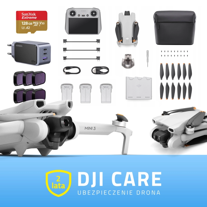 DJI Mini 3 RC Fly More Combo + MegaPack + DJI Care (2 lata)
