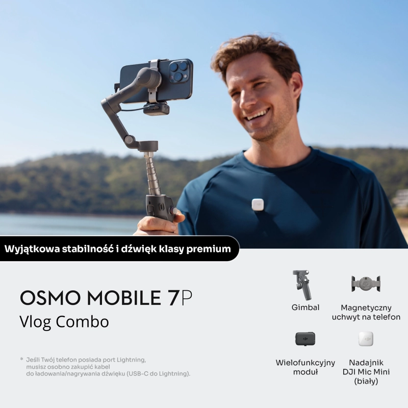 DJI Osmo Mobile 7P Vlog Combo (Biały nadajnik)