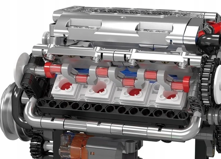 Zestaw klocków Mould King 10088 - silnik V8 wolnossący - przezroczysta głowica tłoków
