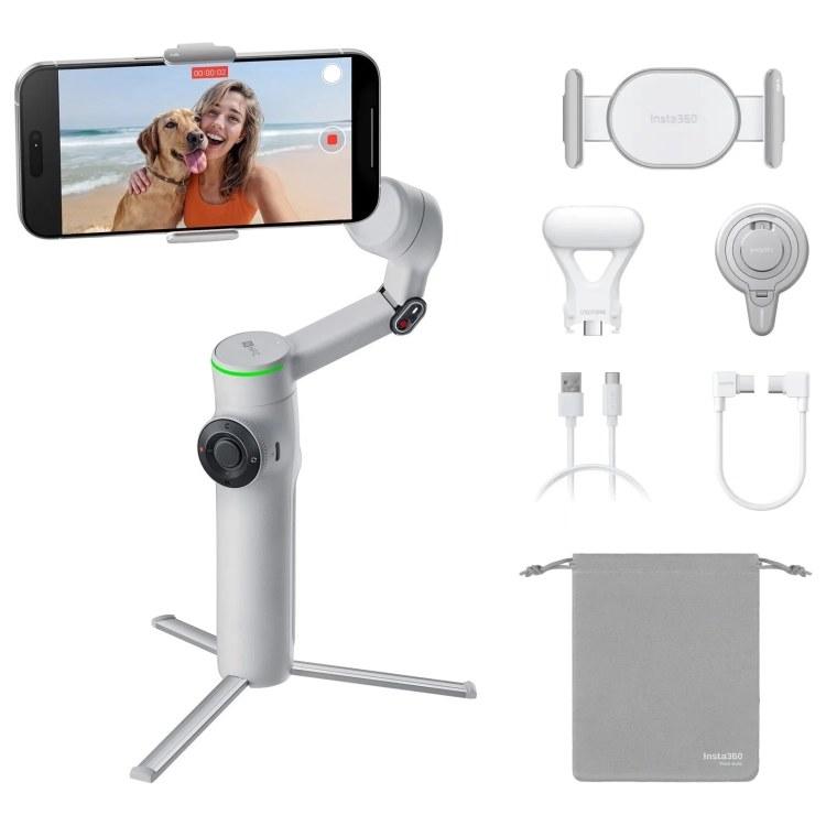 Gimbal Insta360 Flow 2 Pro Creator Bundle szary – gimbal ze smartfonem i akcesoria z zestawu
