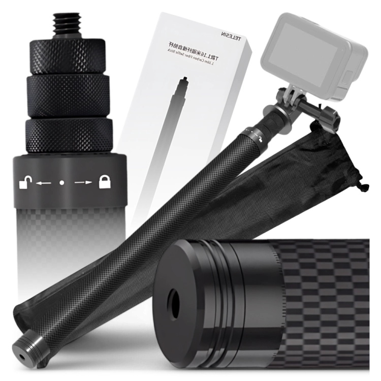 Karbonowy wysięgnik teleskopowy, selfie stick 1.16m Telesin do kamer sportowych.PNG