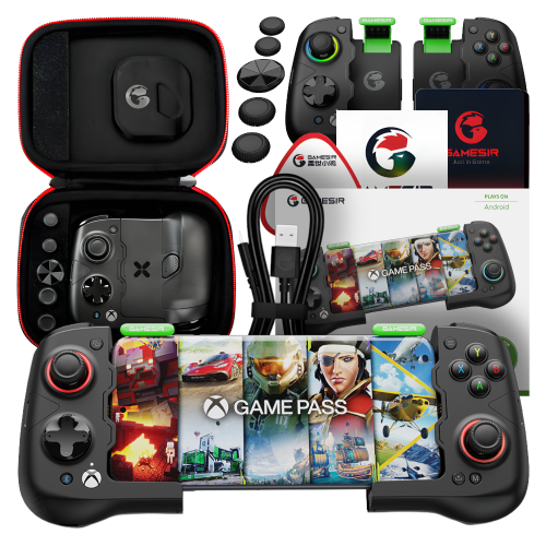 Kontroler bezprzewodowy GameSir X4 Aileron – zestaw z etui, wymiennymi gałkami i telefonem z grą