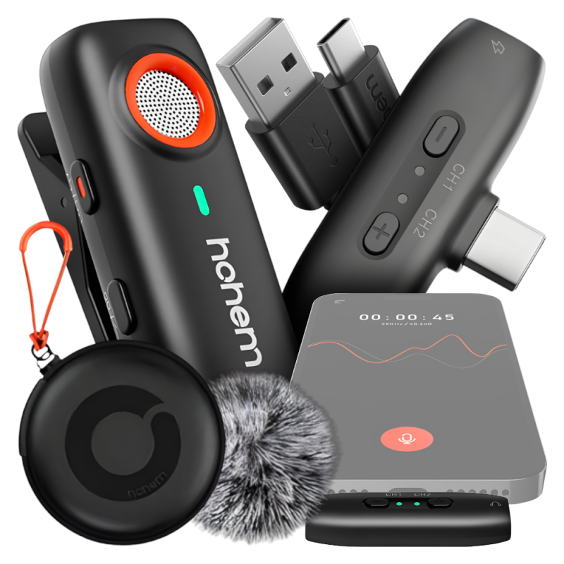 Mikrofon bezprzewodowy Hohem Lavalier Mic-01 (1 TX + 1 RX) Czarny, USB-C.png