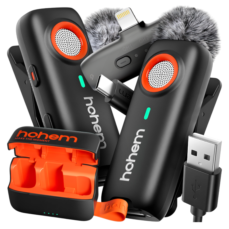 Mikrofon bezprzewodowy Hohem Lavalier Mic-01 (2 TX + 1 RX) Czarny Lightning.png