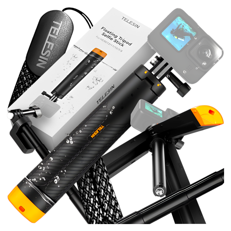 Wodoodporny tripod selfie-stick kijek wysięgnik Telesin do kamer sportowych.png