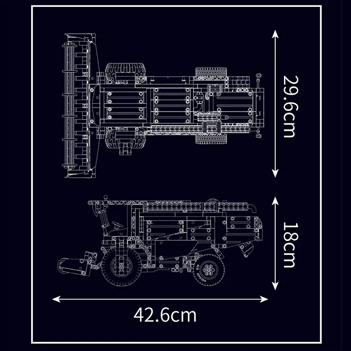 Klocki Mould King 17014S - zdalnie sterowany kombajn - wymiary modeli