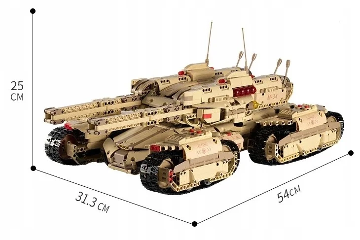 Klocki Mould King 20011S zdalnie sterowany czołg Mammoth MK-II - wymiary