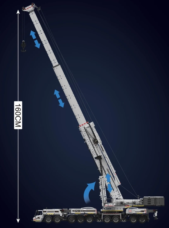 Klocki Mould King 17007 - zdalnie sterowany dźwig Liebherr LTM - rozłożony, wymiary.webp