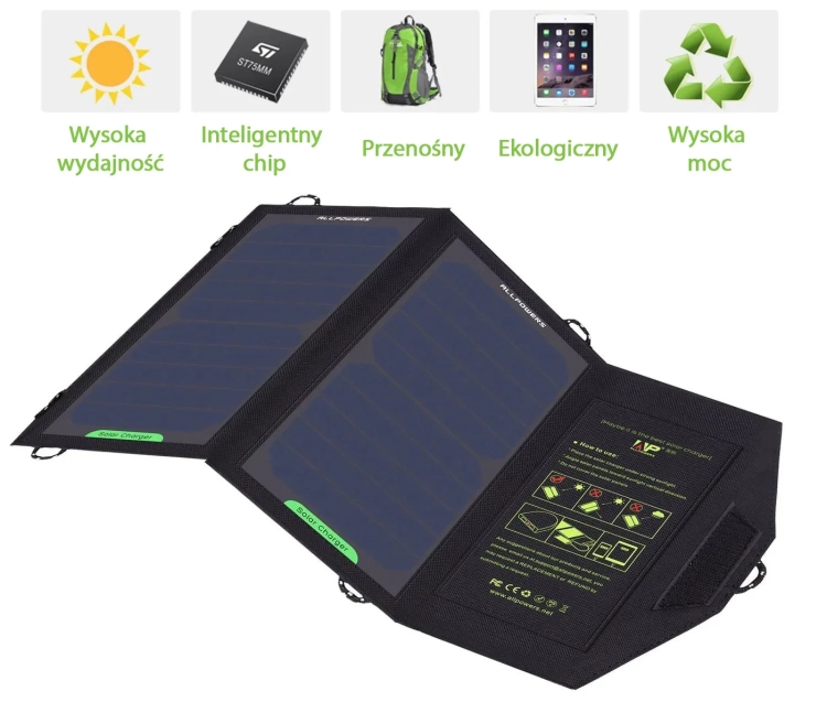Panel fotowoltaiczny, ładowarka solarna Allpowers AP-SP5V 10W - szerokie zastosowanie.webp