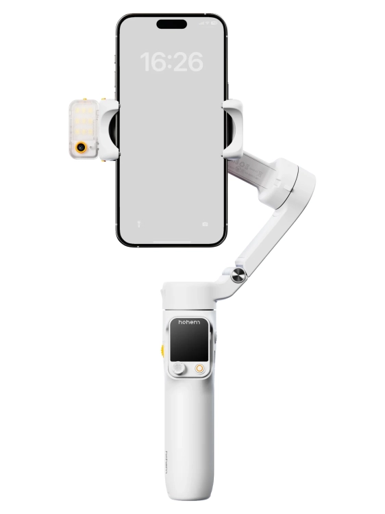 Hohem iSteady V3 Ultra biały - od przodu z telefonem pionowo