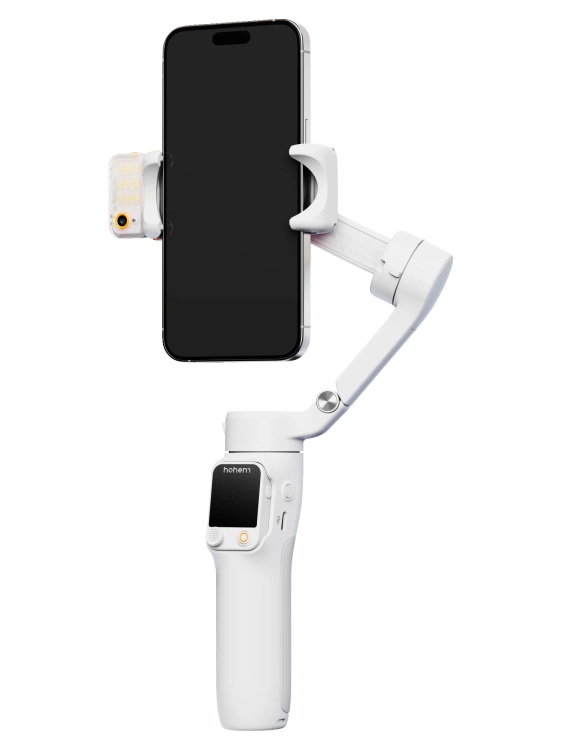Hohem iSteady V3 Ultra biały - z telefonem pionowo od przodu