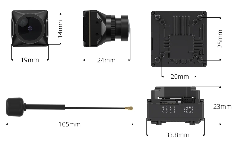 Walksnail Avatar GT Kit (Podwójne anteny 2W 140mm) - wymiary